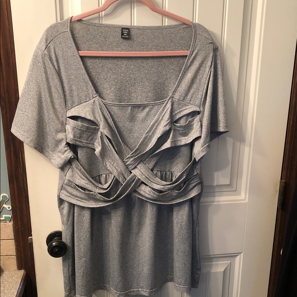 SHEIN Gray Twist-Detail Short Sleeve Tunic